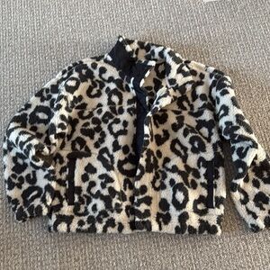 New Old Navy Fleece Faux Sherpa Jacket Black White Leopard M
